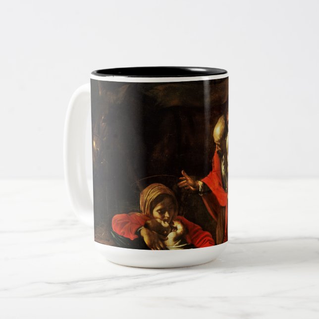 Adoration of the Shepherds (Caravaggio) Two-Tone Coffee Mug (Front Left)