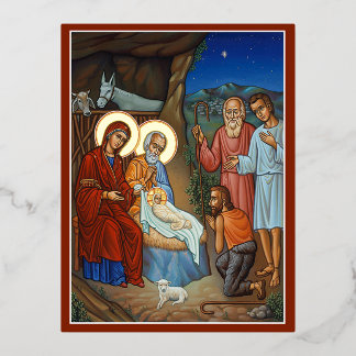 Adoration of the Shepherds Foil Holiday Postcard