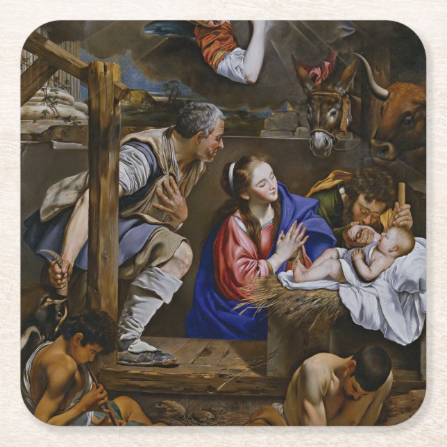 Adoration of the Shepherds - Juan Bautista Maino Square Paper Coaster (Front)