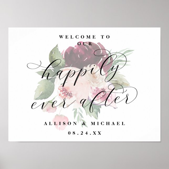 Adore Floral Happily Ever After Wedding Sign (Front)