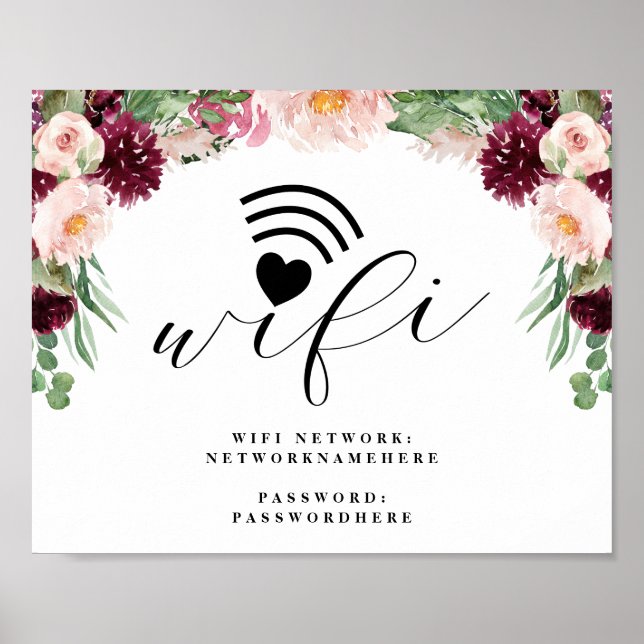 Adore Floral Wifi Network & Password Wedding Sign (Front)