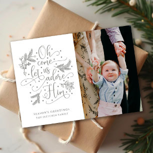 Adore Him   Photo Christmas Flat Card   Grey