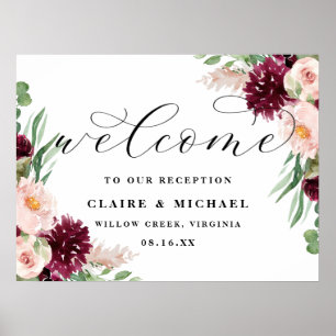 Adore Welcome Chic Floral Script Wedding Sign