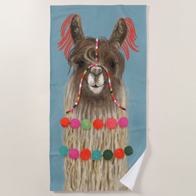 Adorned Llama - Brown Beach Towel (Front)