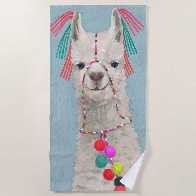 Adorned Llama - White Beach Towel (Front)
