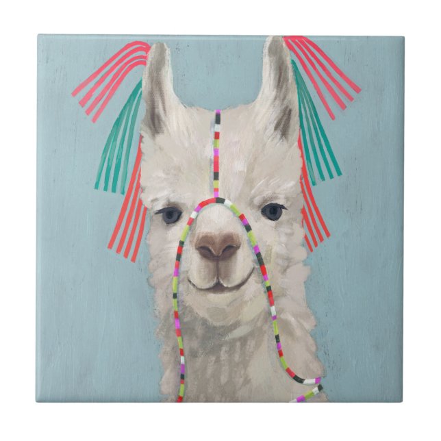 Adorned Llama - White Ceramic Tile (Front)