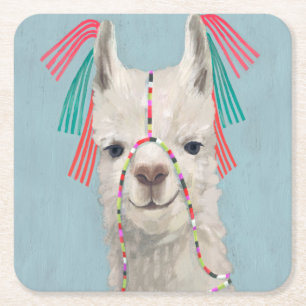 Adorned Llama - White Square Paper Coaster