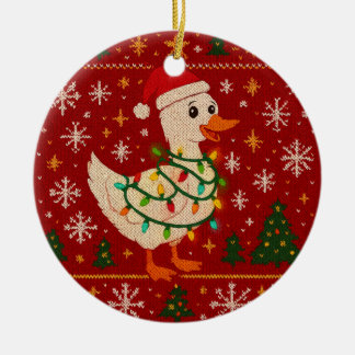 Adorno de cerámica Funny Christmas Goose Ornament