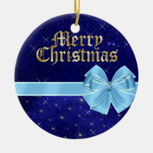 Adorno para el arbol de navidad azul y dorado ceramic ornament