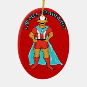 Adorno Super Coqui Feliz Navidad Ceramic Ornament