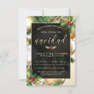 Adornos Dorados Invitación a una Ceña Navideña Invitation