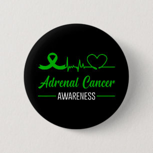 Adrenal Cancer Awareness Green Ribbon Heartbeat Lo 6 Cm Round Badge