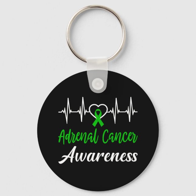 Adrenal Cancer Awareness Love Heartbeat Green Ribb Key Ring (Front)