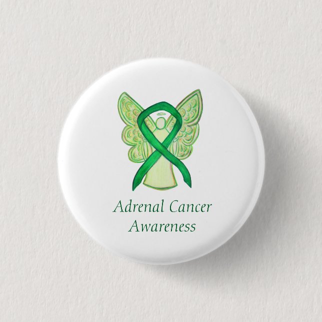 Adrenal Cancer Green Awareness Ribbon Angel Pin (Front)