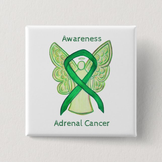 Adrenal Cancer Green Awareness Ribbon Angel Pin (Front)