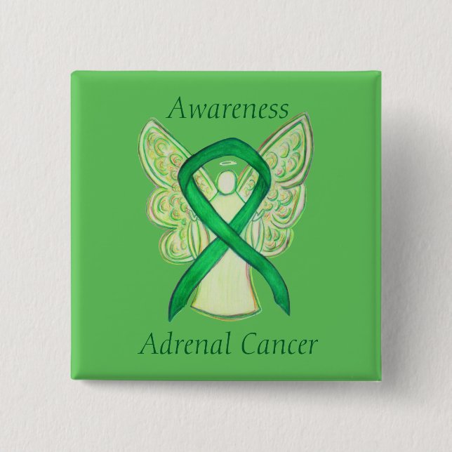 Adrenal Cancer Green Awareness Ribbon Angel Pin (Front)