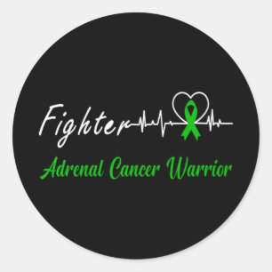 Adrenal Cancer Warrior Heartbeat Fighter Green Rib Classic Round Sticker