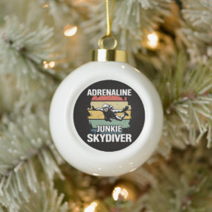 Adrenaline Junkie Skydiver Ceramic Ball Christmas Ornament