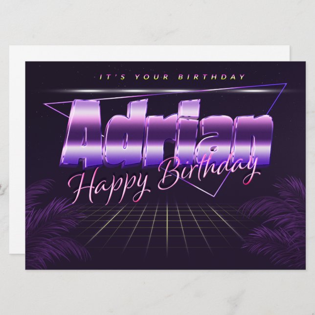 Adrian name First name lila retro card birthday (Front/Back)