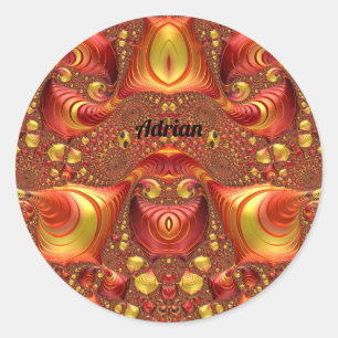 ADRIAN ~ Red Brown Yellow Fractal Design ~ Classic Round Sticker