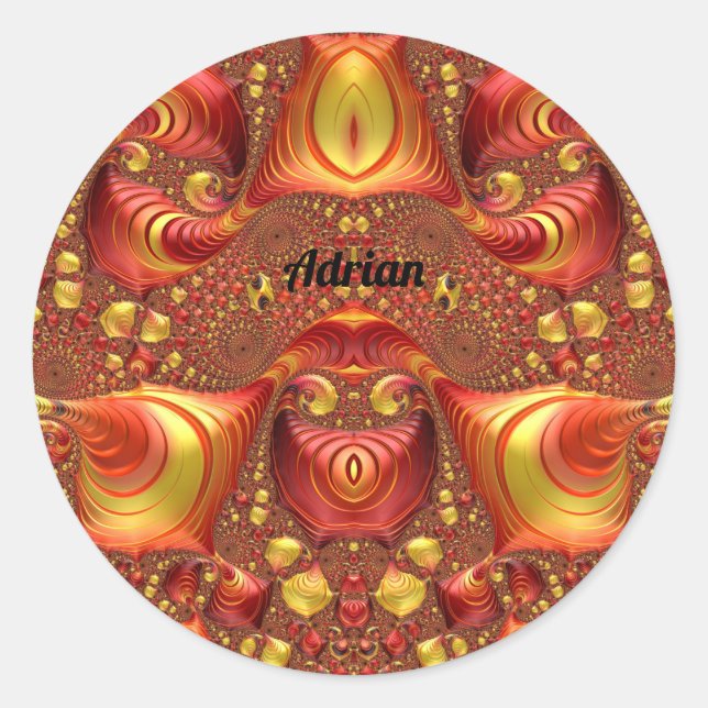 ADRIAN ~ Red Brown Yellow Fractal Design ~  Classic Round Sticker (Front)