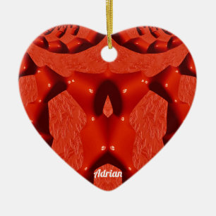 ADRIAN ~ VALENTINE HEART ~ Red Fractal ~  Ceramic Ornament