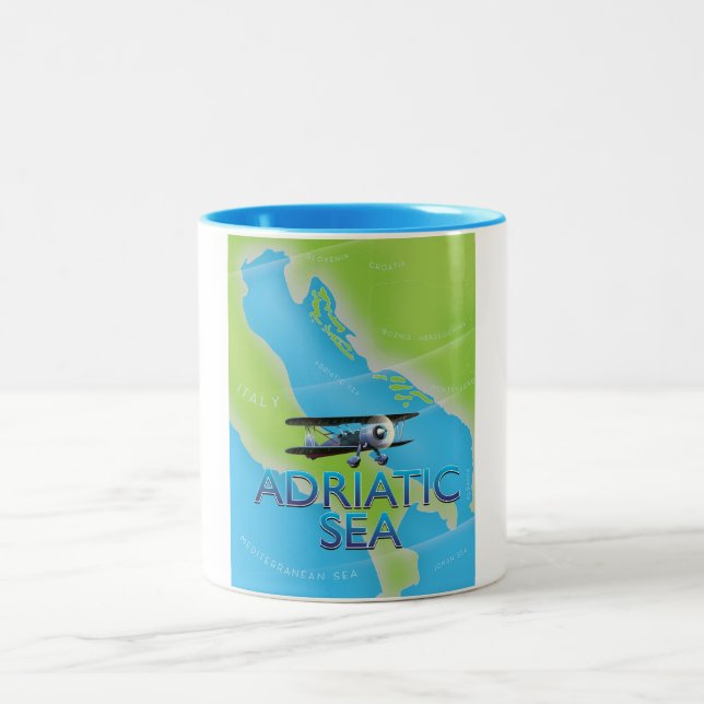 Adriatic Sea Flight map Two-Tone Coffee Mug (Center)