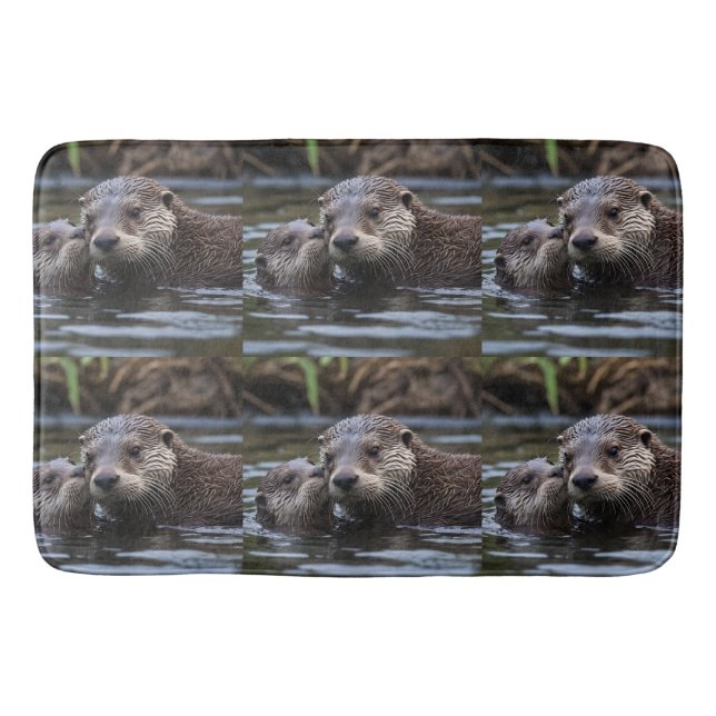 **"Adrift in Love: Mummy and Baby Otter"** Bath Mat (Front)