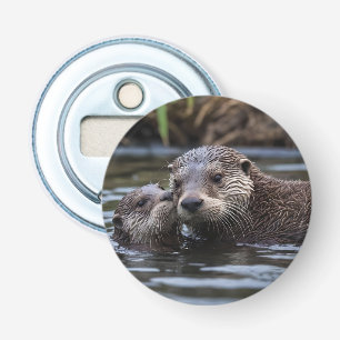 **"Adrift in Love: Mummy and Baby Otter"** Bottle Opener