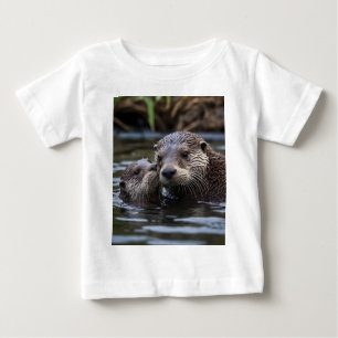Adrift in Love: Mummy and Baby Otter In River Baby T-Shirt