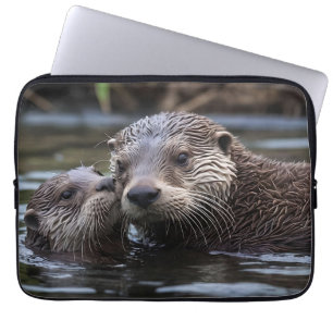 **"Adrift in Love: Mummy and Baby Otter"** Laptop Sleeve