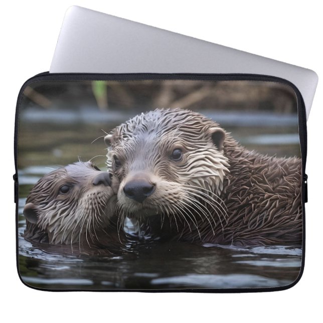 **"Adrift in Love: Mummy and Baby Otter"** Laptop Sleeve (Front)
