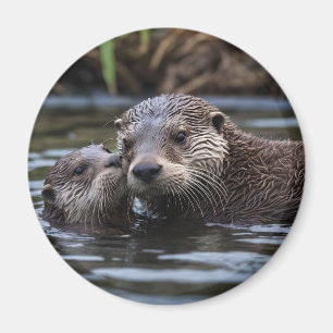 **"Adrift in Love: Mummy and Baby Otter"** Magnet