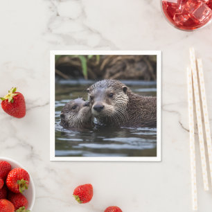 **"Adrift in Love: Mummy and Baby Otter"** Napkin