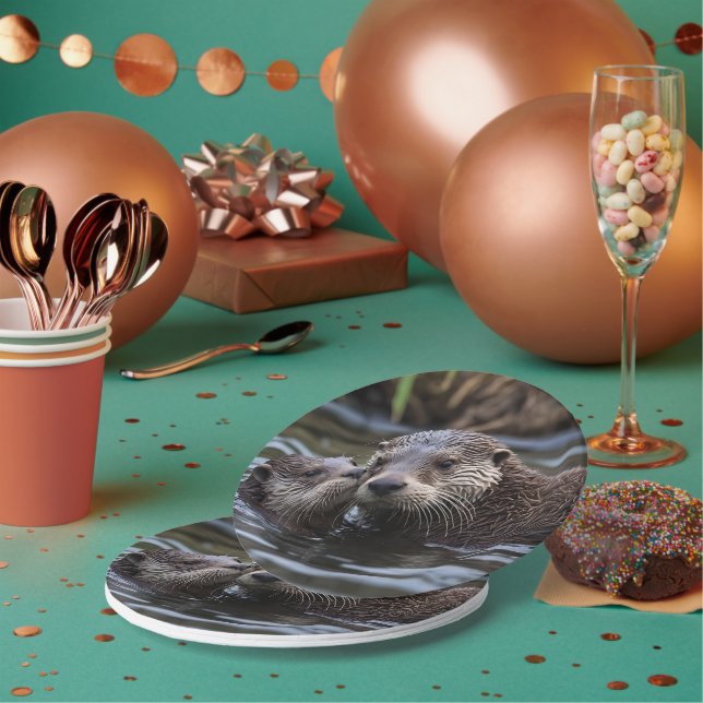 **"Adrift in Love: Mummy and Baby Otter"** Paper Plate (Multi)