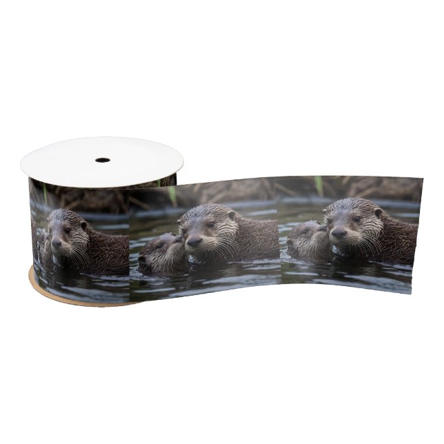 **"Adrift in Love: Mummy and Baby Otter"** Satin Ribbon (Spool)