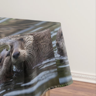 **"Adrift in Love: Mummy and Baby Otter"** Tablecloth