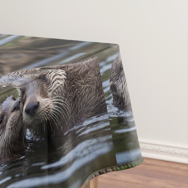 **"Adrift in Love: Mummy and Baby Otter"** Tablecloth (In Situ)