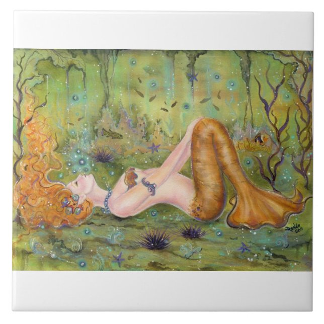 Adrift mermaid fantasy ceramic tile by Renee (Front)