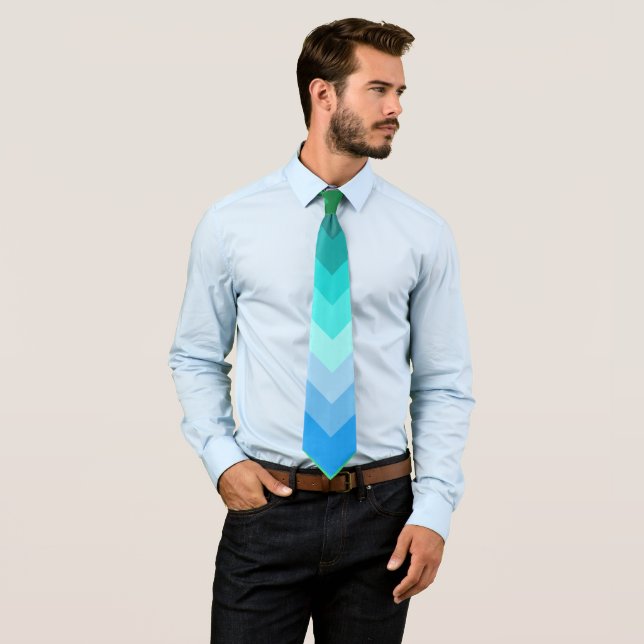 Adrift (Ocean Colours in Striped Pattern) Tie (In Situ)