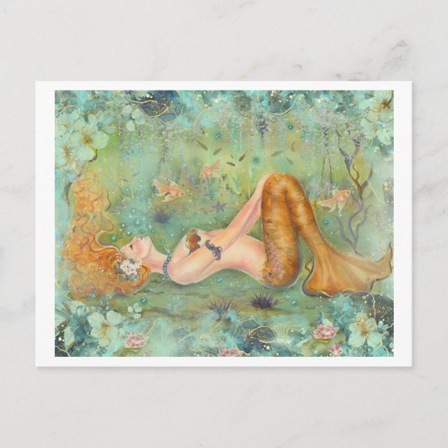 Adrift  peaceful mermaid print by Renee Postcard (Front)