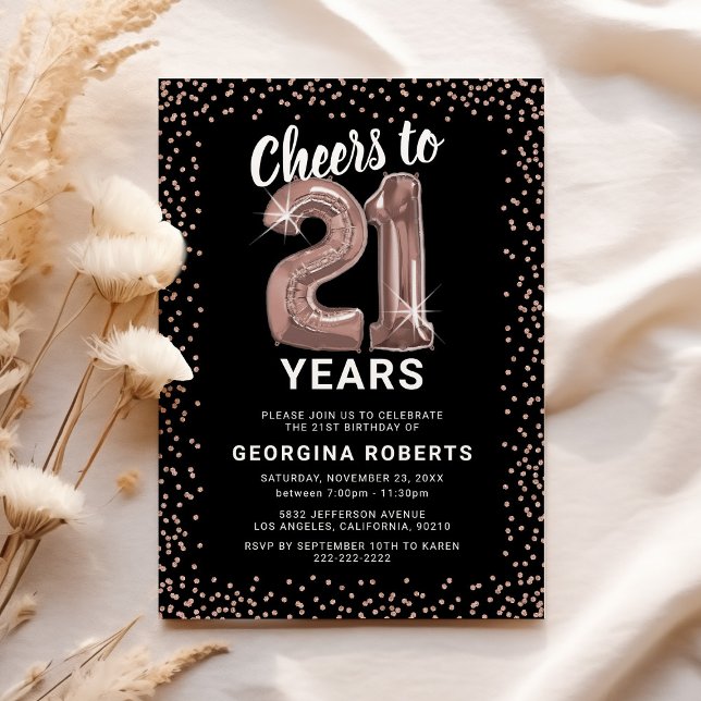 Adult 21st Birthday Rose Gold Invitation (Creator Uploaded)