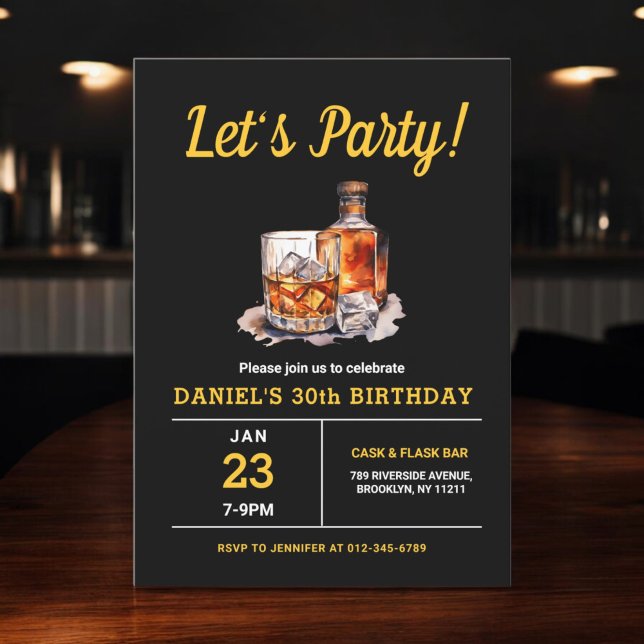 Adult 30 Years Whiskey Bourbon Birthday Party Invitation (Creator Uploaded)