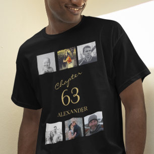 Adult 6 Photo Black And Gold Any Age Birthday T-Shirt