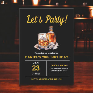Adult 70 Years Whiskey Bourbon Birthday Party Invitation