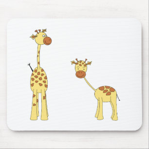 Adult and Baby Giraffe. Cartoon Mouse Pad