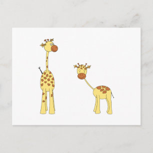 Adult and Baby Giraffe. Cartoon Postcard