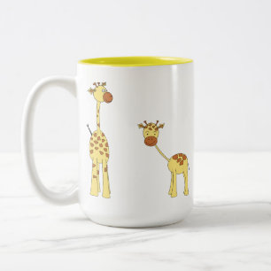 Adult and Baby Giraffe. Cartoon Two-Tone Coffee Mug
