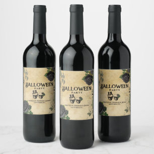 Adult Annual Halloween Party Vintage Gothic Skulls Wine Label