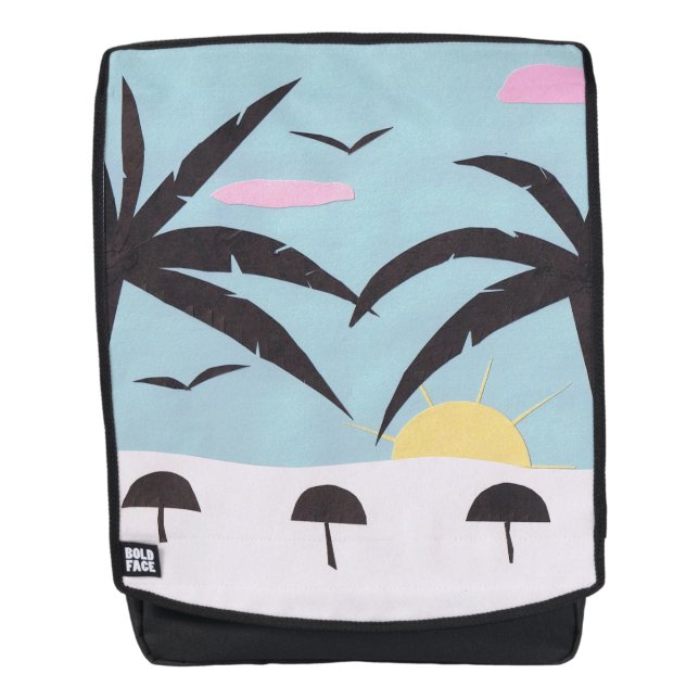 Adult Backpack with Silhouetted Beach Design (Front)
